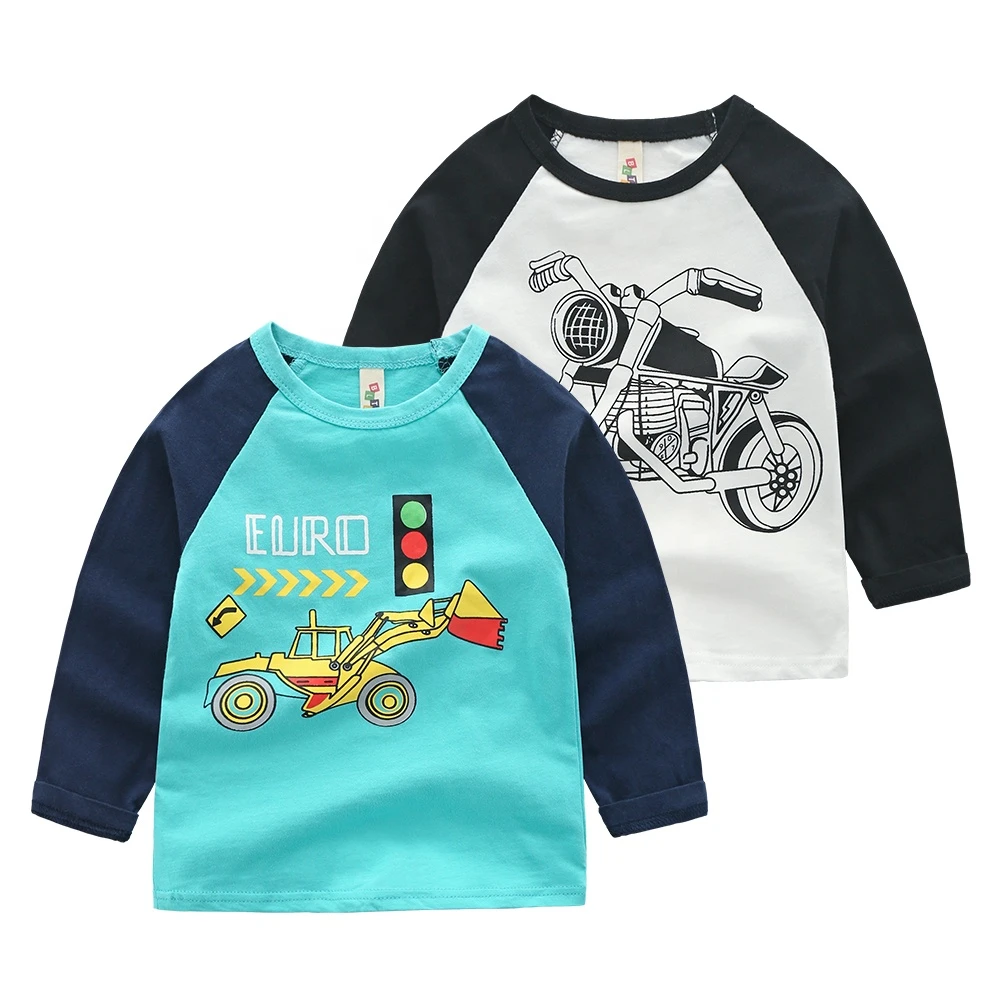 New fashion custom embroidery boy clothing 100% cotton baby boy wear long sleeve cartoon  t - shirts