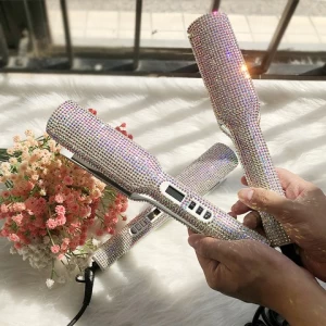 New high quality electric bling crystal hair straightening curler 2 in 1,best professional hair straightener online wholesale