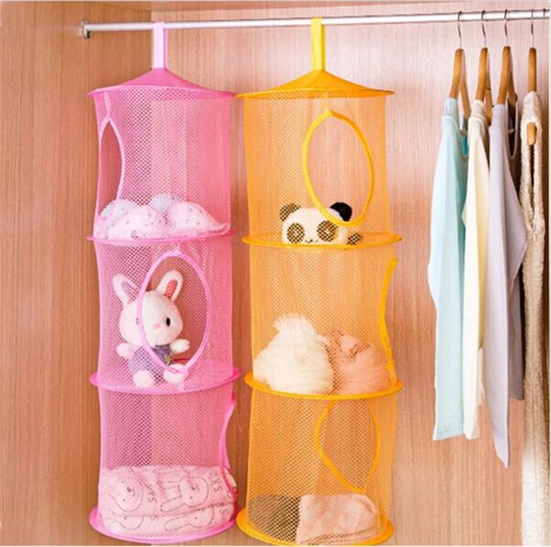 New Multifunctional Color Mesh Hanging Multi-layer Storage Hanging Cage Drying Hanging Cage Cylindrical Storage Basket