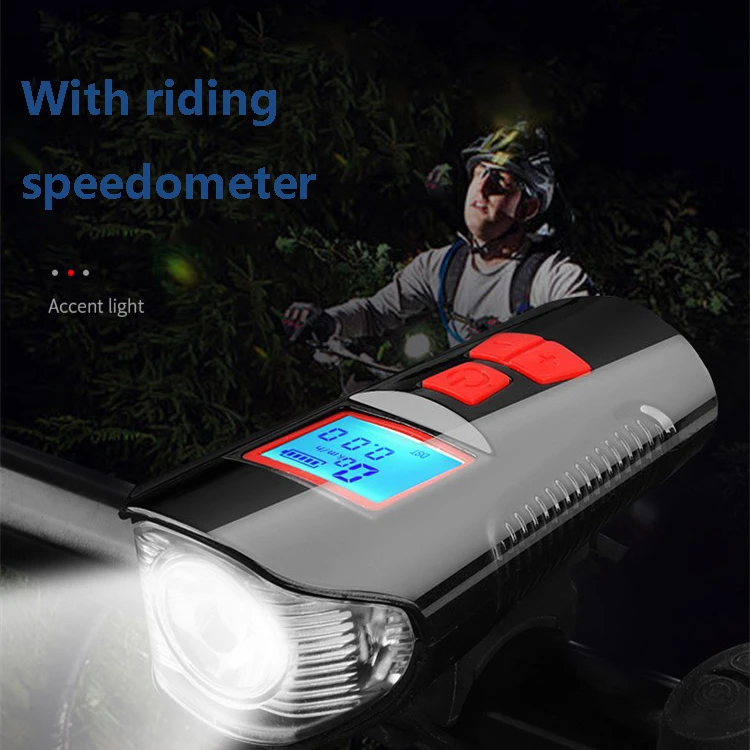 New Smart Front USB Rechargeable Power Display Speedometer Electric Horn Waterproof led bike light bicycle