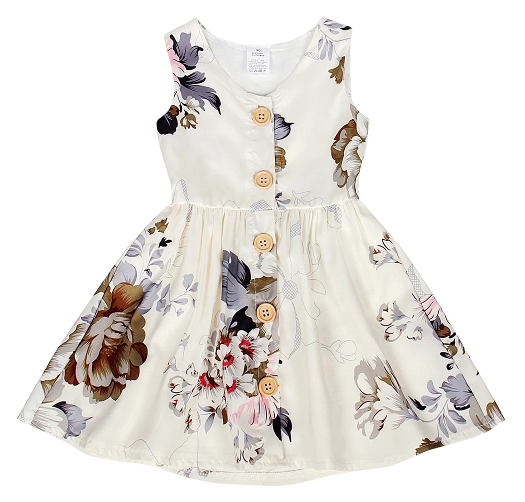 New Summer Baby Sleeveless Print Dress With Button Girl&#x27;s Floral Design Baby Dress Girl&#x27;s Clothes