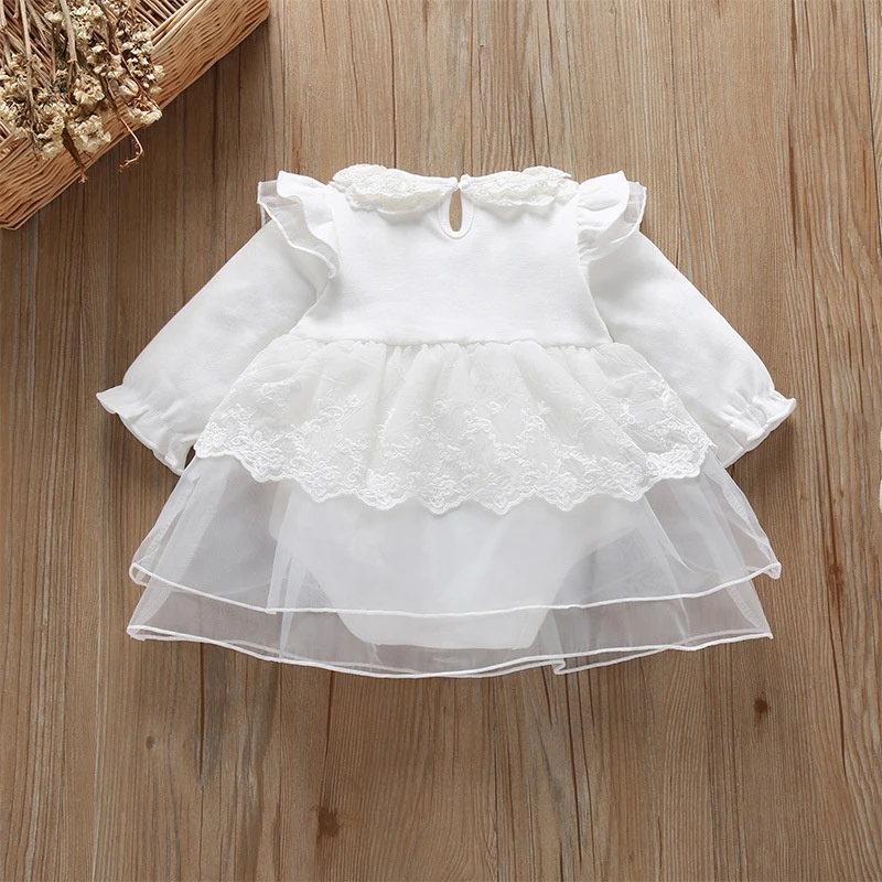 New Toddler Cute Kids Girls Dress Baby Girl Princess Lace Dress White Summer for Children Long Sleeve Cotton 50 Pcs Mini