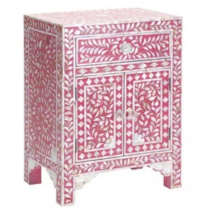 Nightstand mirrored bedside tables Bone inlay chest of drawer