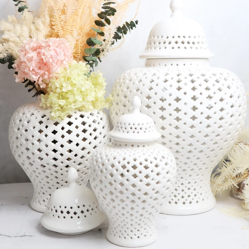 Nordic white hollow out Vase Ceramic Porcelain For Household Hotel Home Deco Flower Arrangement