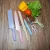 Import Northern Europe style 6pcs  Coloured  knife set in wheat straw kitchen knives Amazon Hot Sales Gift Box Packing from China