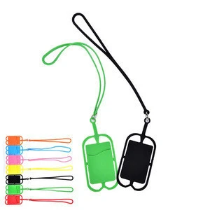 Oempromo Silicone mobile phone strap hang around neck lanyard with pocket