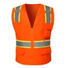 Orange Surveyors Security Guard Customised Logo Heavy Duty Reflective Safety Vest with Pockets High Visibility 100% Polyester