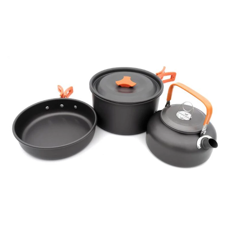Outdoor Hiking Equipment Mess Kit Lightweight Aluminum camping pot pan set cookware