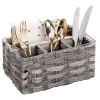 Outdoor use woven cutlery storage organizer plastic rattan basket picnic