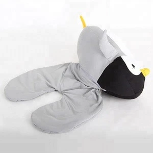 Personalized Convertible Soft Plush Penguin Travel Neck Massage Pillow Custom OEM Cute Kids Memory Foam Animal U Pillow 2 in 1