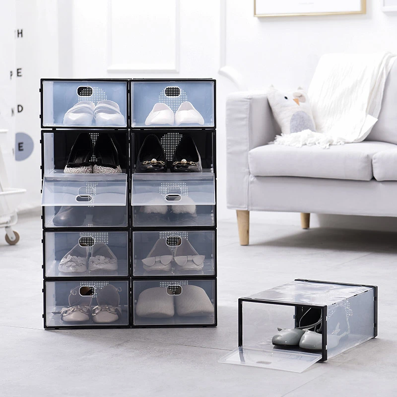 Plastic Stackable Drawer Type Front Open Shoe Organizer Transparent Sneakers Clear Drawer Case Shoes Storage Box