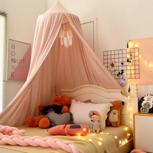 PLHMIA Cotton Princess Pink Blue White Color Children Kids Baby Cot Crib Canopy Bed Curtain Hanging Mosquito Net For Girls Bed