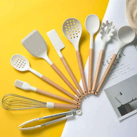 Popular in Amazon cooking utensils set 10pcs kitchen accessories silicone utensils set with holder