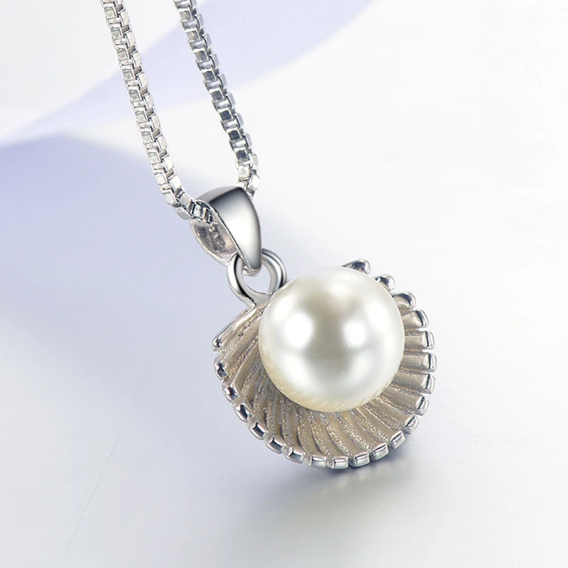 Popular Temperament Female Silver Plated Jewelry Korean Pearl Scallop Shell Copper Pendant Necklace