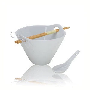 Porcelain Soup Bowl FDA Noodle Bowl for Sale with Bamboo Chopsticks and Ceramic Spoon Set
