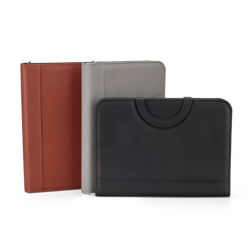 Portable PU business executive A4 Leather Multi functional Notebook Folder Document Holder Zipper Briefcase portfolio