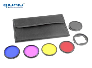 QIUNIU 4pcs 52mm Full Color Lens Filter + Lens Ring Adapter + Lens Cap + Pouch for GoPro Hero 3+ Camera Accessories