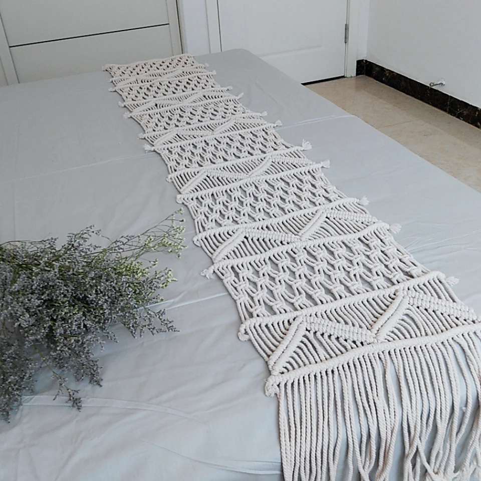 QJMAX White Color Living Room Decoration Woven Macrame Tapestry