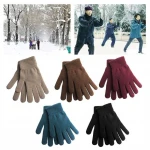 QY Unisex Winter Ribbed Knitted Full Fingered Gloves Basic Thicken Plush Lining Mittens Magic Thermal Wrist Warmer Gloves