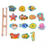 Rolimate 14-Piece Modern wooden kids magnetic fishing toy set Wooden jigsaw puzzle toy the best holiday gift for 2 year old kids