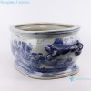 Rzsc20 Jingdezhen Antique Blue and White Landscape Double Handles Oval Flowerpot
