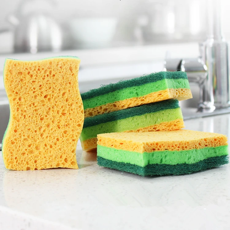 S-type thickened double-sided three-layer household kitchen cellulose dishwashing scouring pad sponge