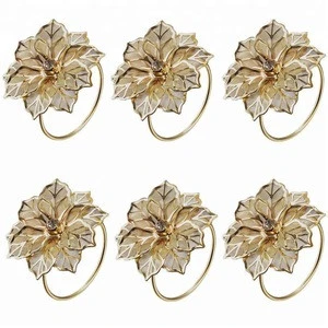 Set of 4 Alloy Fancy Napkin Ring With Hollow Out Flower for Wedding Banquet Christmas Dinner Home Decor