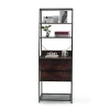 Shelf with 2 Drawers 4 Tier Ladder Bookshelf Wood Utility Organizer Shelves with Metal Frame