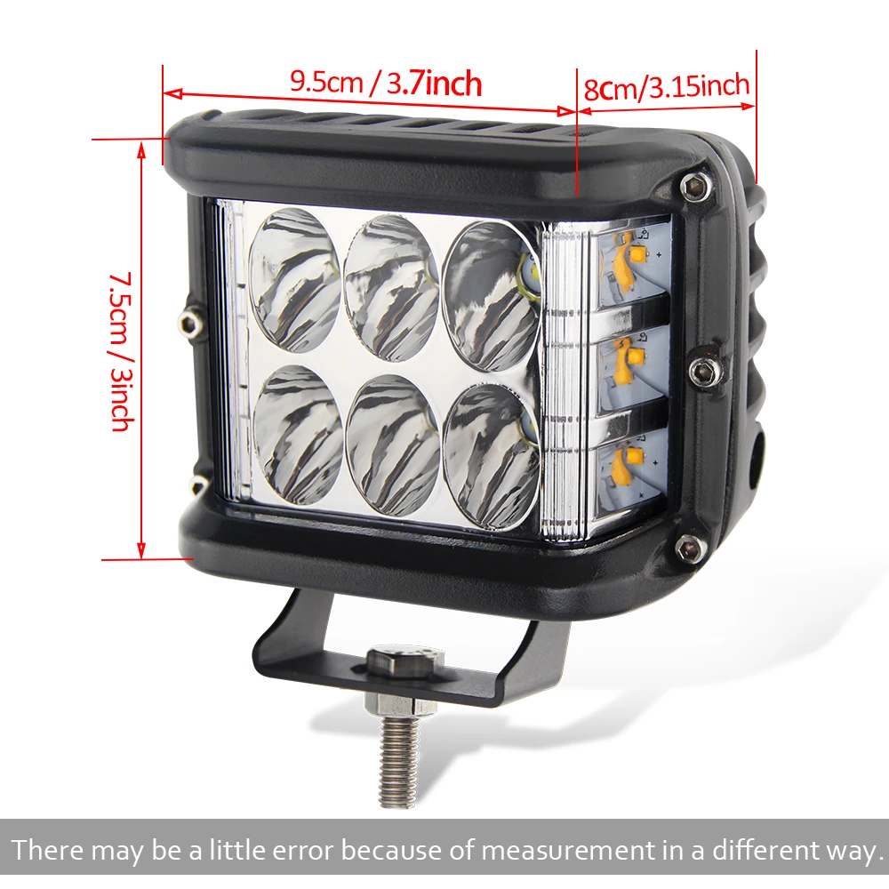 Side Shooter led work light Auto lighting system square 36W 3inch amber dual color 2sides led work light