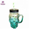 Skull Shape Glass Mason Jar With Lid &amp; Straw/wholesale Glass Mason Jar