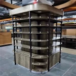Steel and wood supermarket shelf display label boutique display cabinet square round grocery store convenience store shelf