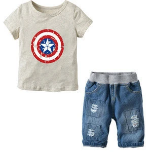 Summer Casual Cotton Short Sleeved T - shirt + Cowboy Shorts Little Baby Boy Clothing Sets