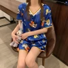 Thin lovely real silk sexy sweet student home dress two piece V-neck pajamas summer ice silk short sleeves