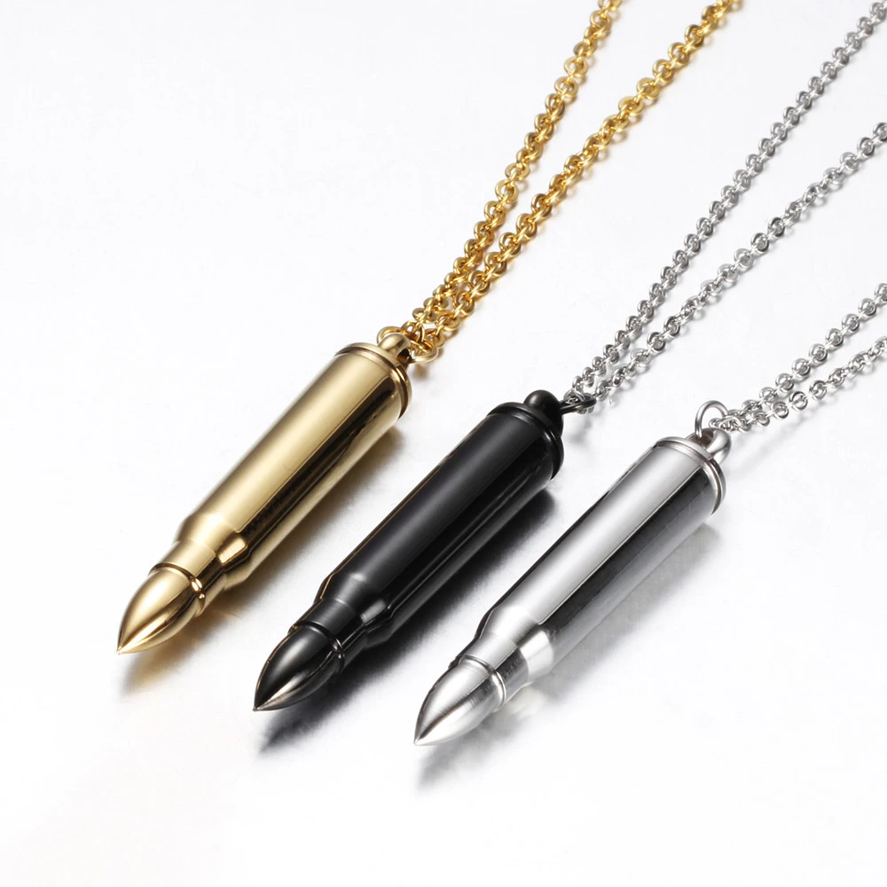 Titanium Steel Men Jewelry, 3 Color Bullet Necklace Pendant, Wholesale Fashion Pendant Necklace Stainless Steel Jewelry