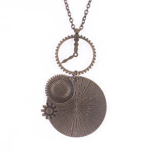 Trendy Simple Steampunk Jewelry Necklace Pocket Watch Gear Pendant Necklace with Long Chains