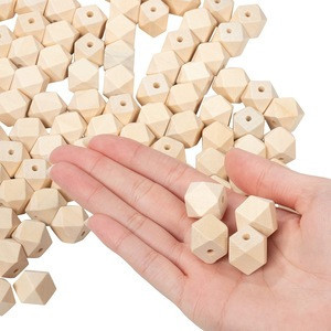Unpainted Faceted Geometric Wood Beads Natural Polygons Beads Wooden Spacer