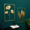 Wall Decor Interior Pieces Luxury Display Gold House Wrought Iron Frame Meta Wall Art Hanging Leaf Flower Home Decor