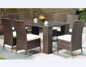 Weatherproof outdoor Rattan patio 6 Seater Garden Furniture Dining Set in Black chair and table