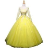 Western Style Homecoming Dress See Through Long Sleeves O-neck Ball Gown Quinceanera Dress Bright Yellow Womens Prom Dress