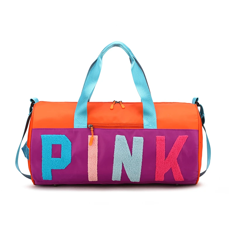 Wholesale Adjustable Shoulder Strap Pink Duffel Bag Leisure Round Barrel Sports Travel Bag Multifunctional OEM Overnight Bag