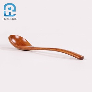 Wholesale bulk wooden spoon Furgerin brand ice cream customized serving wooden long handle soup spoon for restaurant