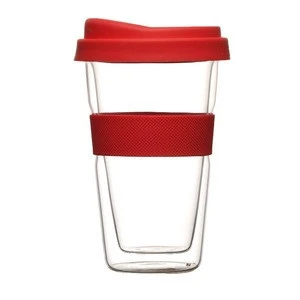 Wholesale cheap double wall custom glass reusable coffee cup drinking with lid for tea water wine