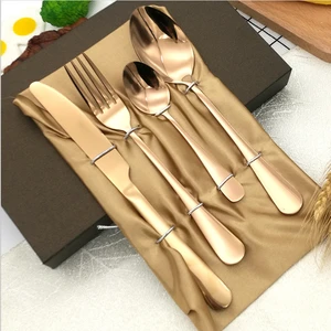 Wholesale China factory  gold plated stainless steel spoon, fork and knife  flatware set