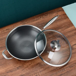Wholesale Chinese cooking wok 304 Stainless steel honeycomb frying pan wok non-stick