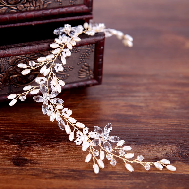 Wholesale Hot White Wedding Dress Accessories Pearl Headband Luxury Bridal Hair Accessories Crystal