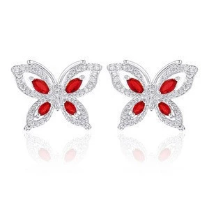 Wholesale In Stock Fine Jewelry Fashion Small Size Women Beautiful Artificial Butterfly Clear Zircon Stud Earrings