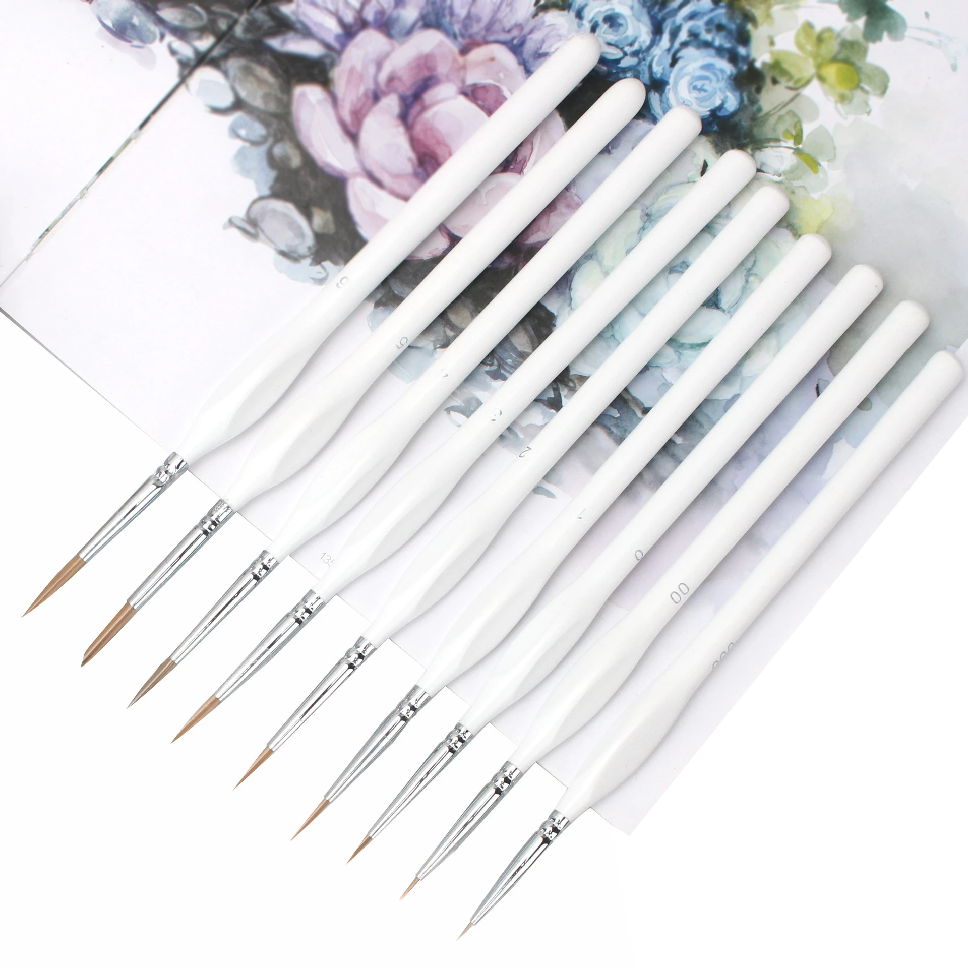 Wholesale Miniature Artist Paint Brushes Liner Set Round Detail White Black Handle Brushes