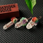 Wholesale tourmaline gemstone copper wire wrapped natural transparent quartz treatment crystal point pendant necklace