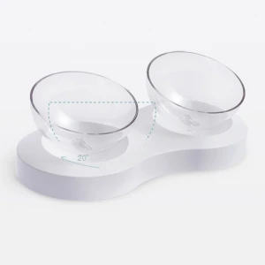 Wholesale Transparent Clear Pet Bowl Cat and Dog Food and Water Raise Double Bowl 20 degree Tilted