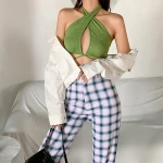 women tops 2021 summer newest sleeveless o-neck halter crop tops slim lace-up  tank tops